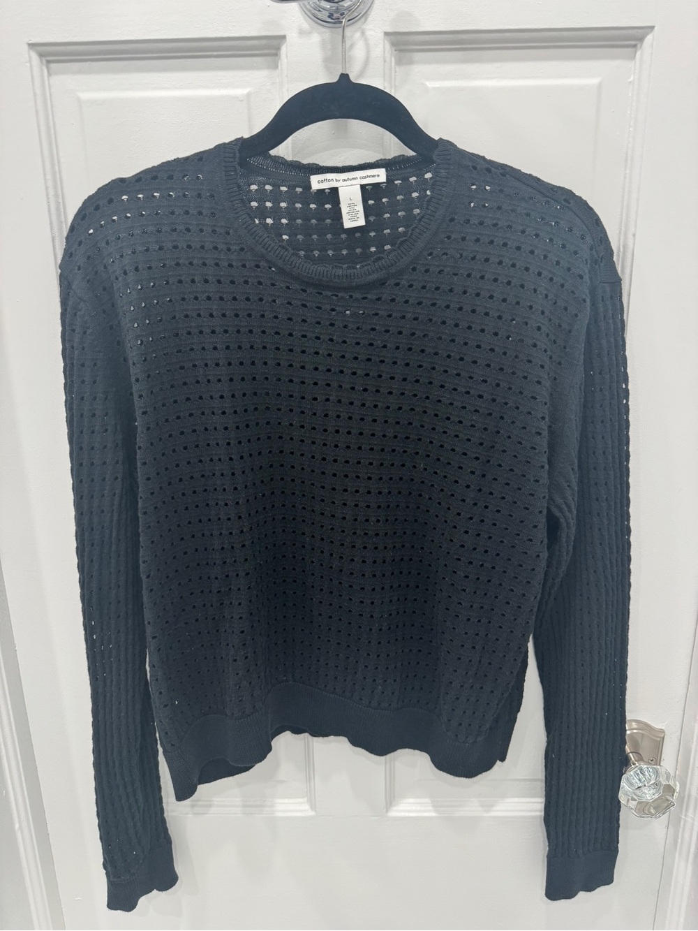 Autumn Cashmere Black Openwork Crewneck Sweater